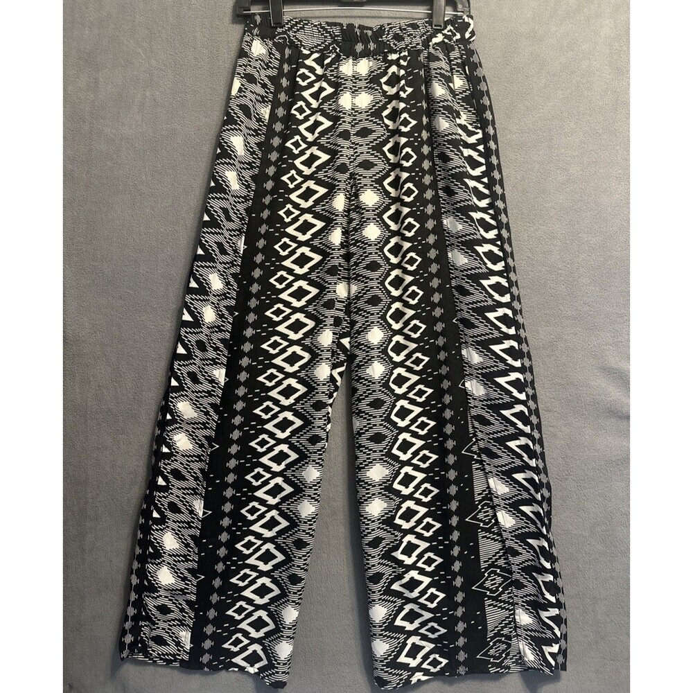 EARTHBOUND Trading Co Palazzo Pants Womens Size M Black‎ White Resort Festival